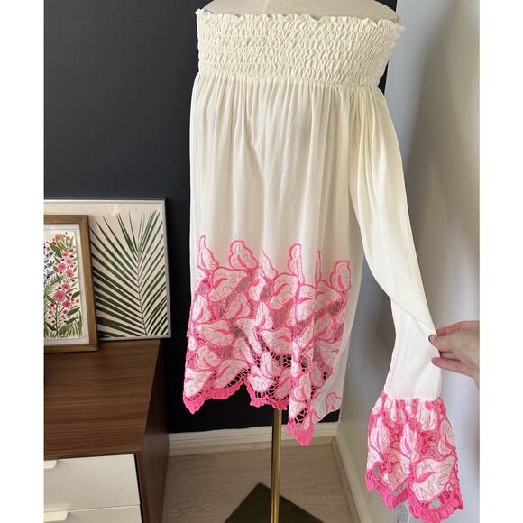 Laurie & Joe Embroidered Off Shoulder Smock Top Silk Tunic Eyelet France - Picture 3 of 10